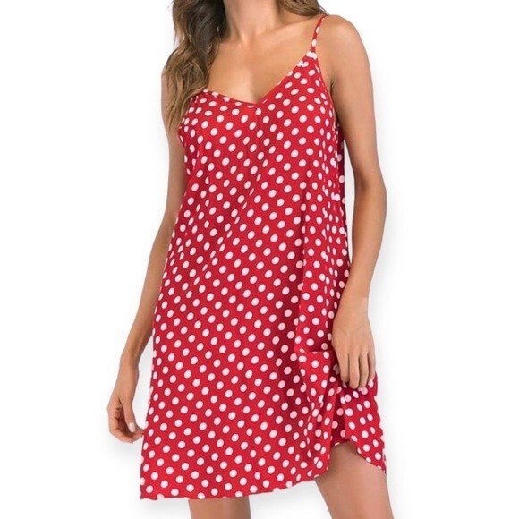 Anself Red Polka Dot Adjustable Straps Mini Dress - Picture 1 of 9